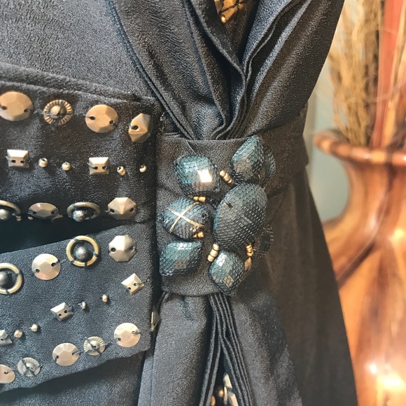 Large Black Dress Cocktail Short Unique Lulumari Beaded Sequin Bow Party NWOT - Picture 9 of 9
